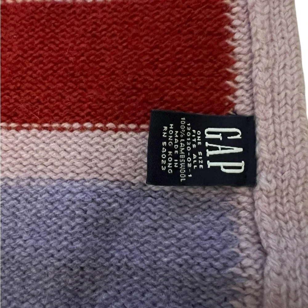 GAP warm purples & red block striped 100% lambswool winter scarf
